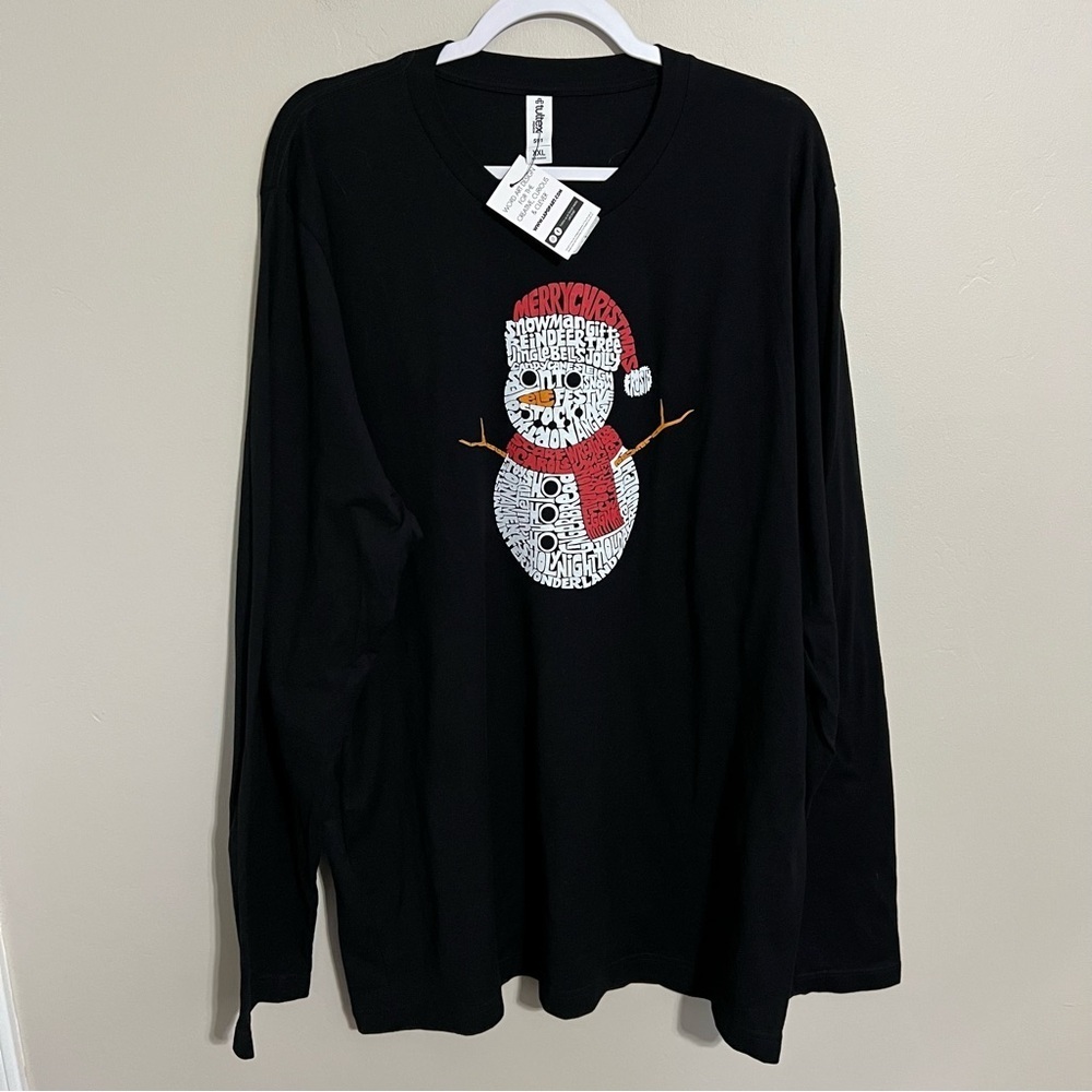 NWT LA Pop Art Snowman Word Art Christmas Black Long Sleeve Shirt size XXL